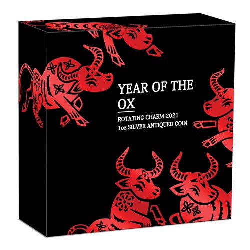 05 year of the ox rotating charm 2021 1oz silver antiqued coin InShipper
