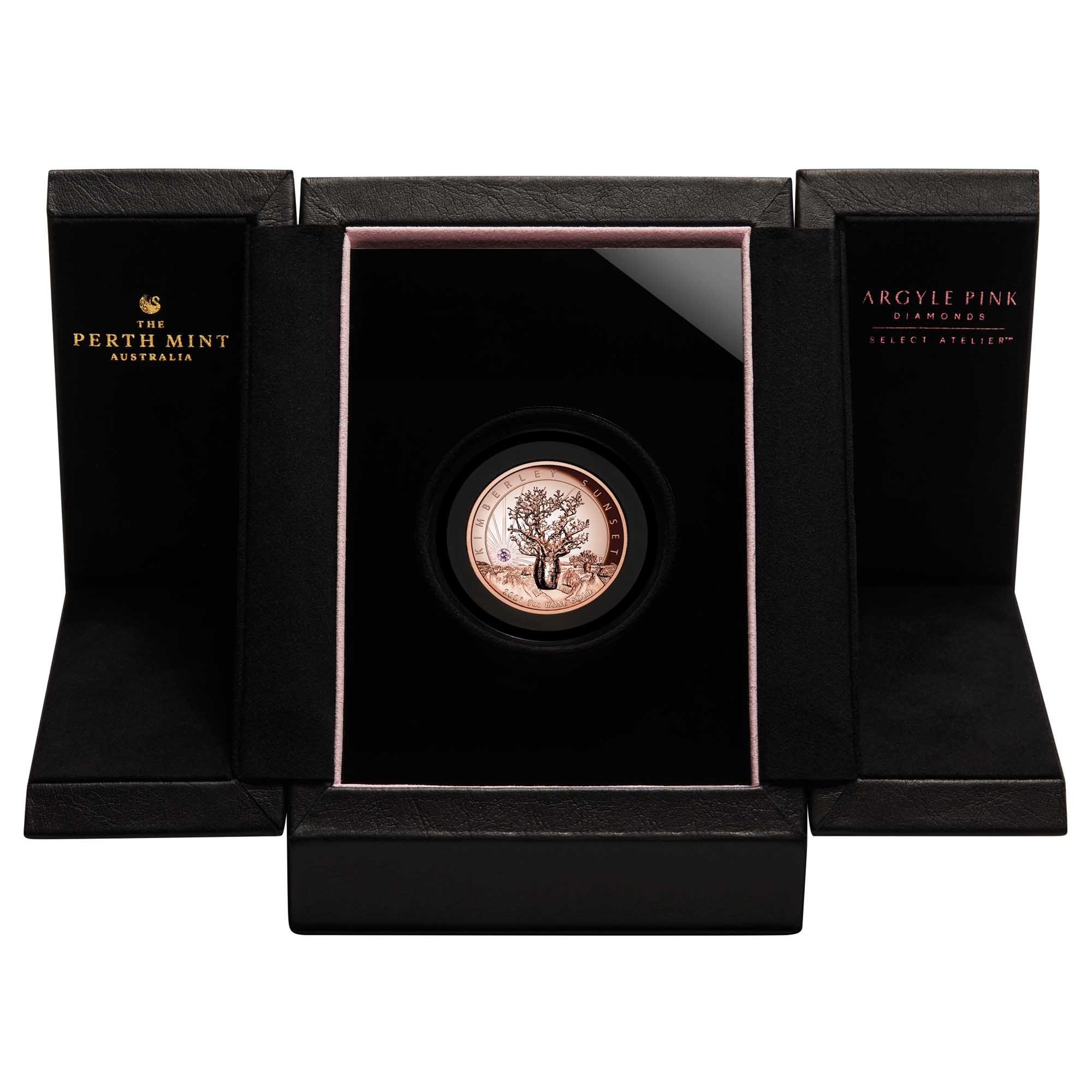 04 2021 KimberleySunset 5oz Rose Gold Proof HighRelief Coin InCase HighRes