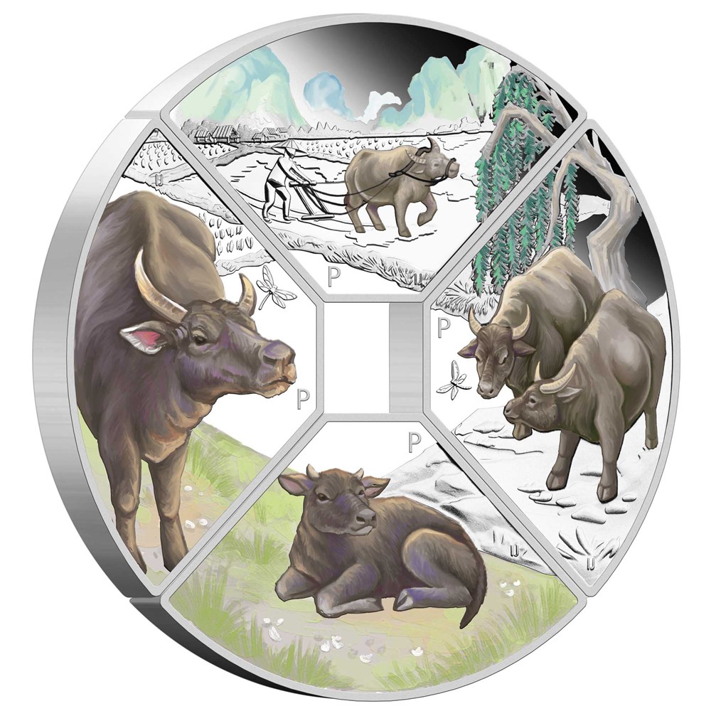 01 year of the ox quadrant 2021 1oz silver proof four coin set OnEdge