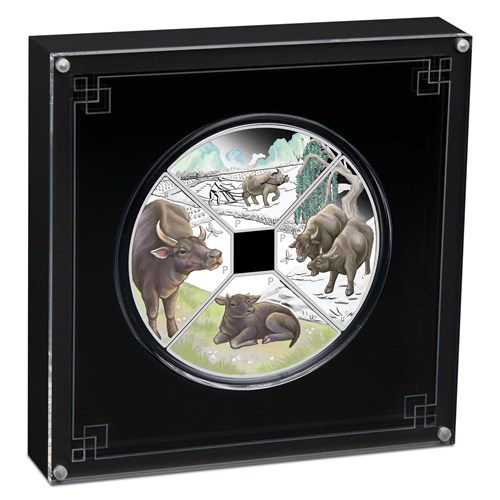03 year of the ox quadrant 2021 1oz silver proof four coin set InCase