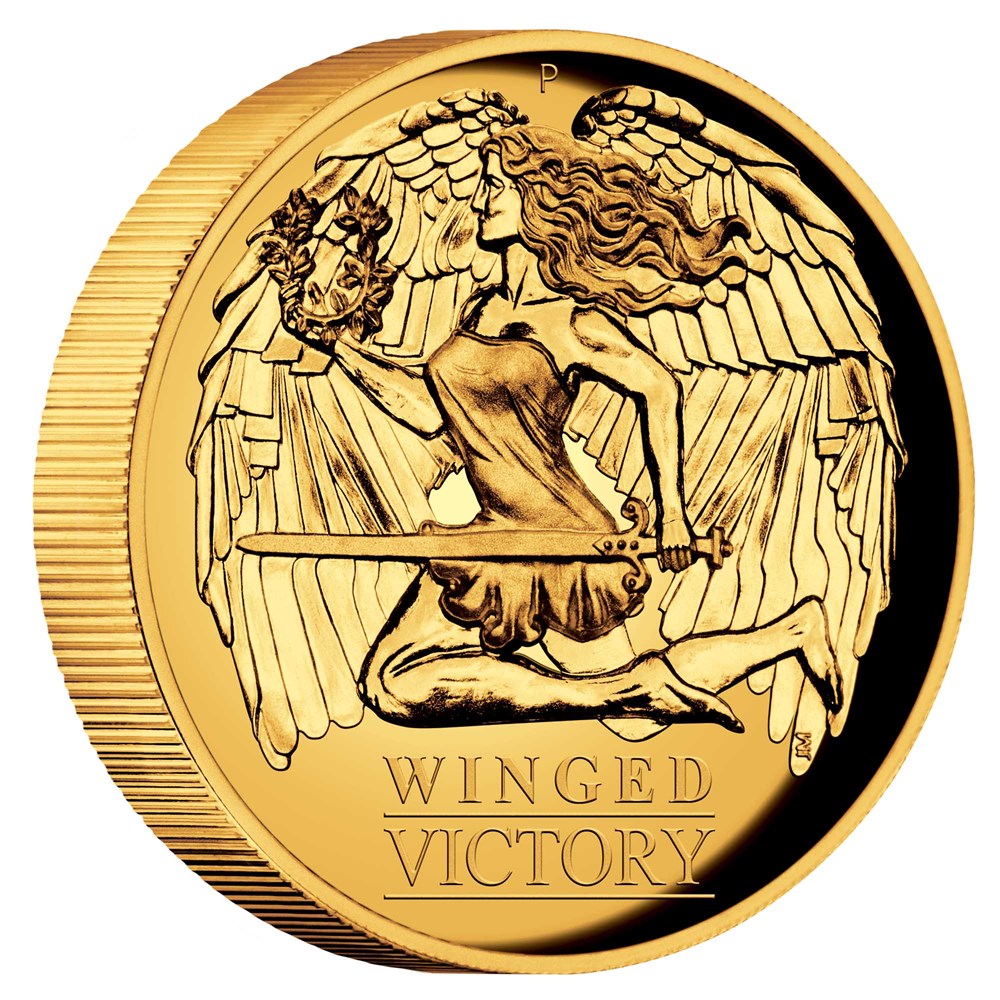 01 2021 winged victory 1oz gold proof highrelief coin OnEdge