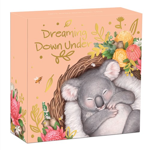 05 Dreaming Down Under koala 2021 1 2oz Silver Proof Coloured Coin InShipper HighRes