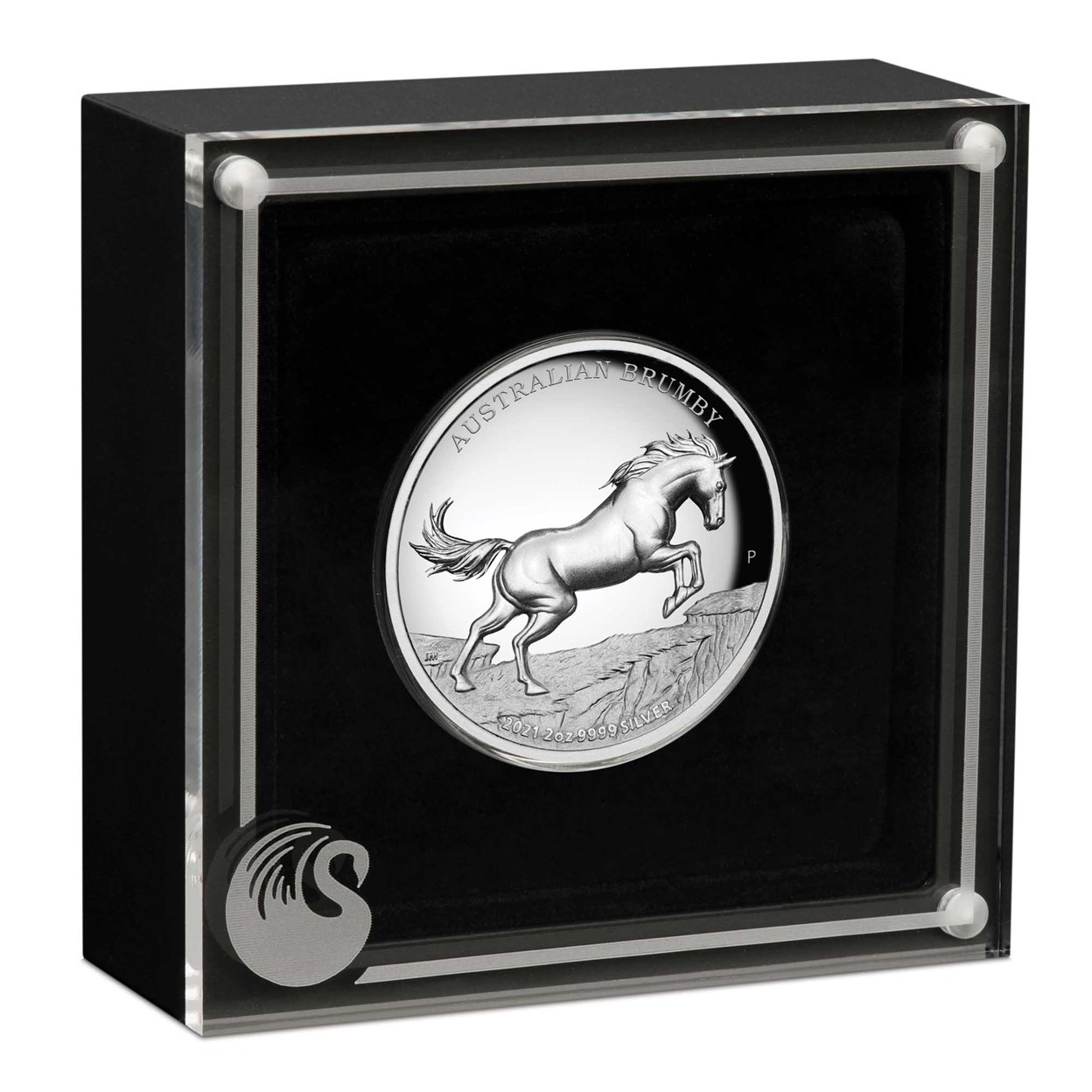 04 2021 AustralianBrumby 2oz Silver Proof HighRelief Coin InCase HighRes