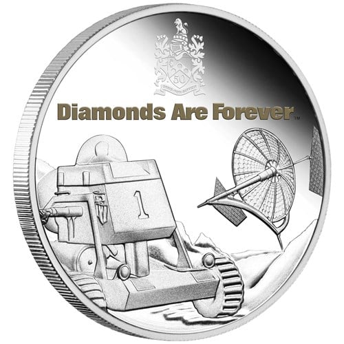 01 2021 James Bond Diamonds Are Forever 50thAnniversary 1oz Silver Proof Coin OnEdge HighRes