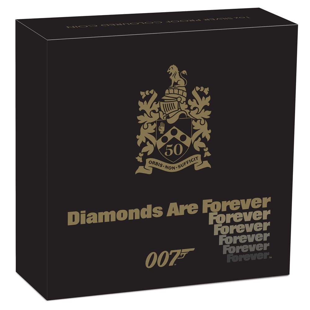 05 2021 James Bond Diamonds Are Forever 50thAnniversary 1oz Silver Proof Coin InShipper HighRes