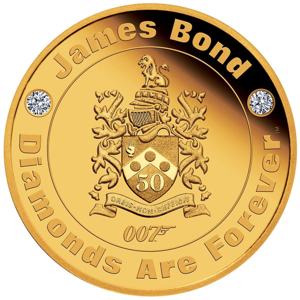 02 2021 James Bond Diamonds Are Forever 50thAnniversary 2oz Gold Proof Coin StraightOn HighRes