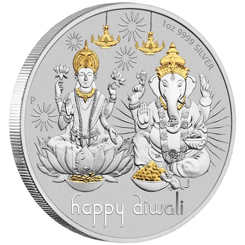 01 2021 Diwali 1oz Silver Gilded Medallion OnEdge HighRes