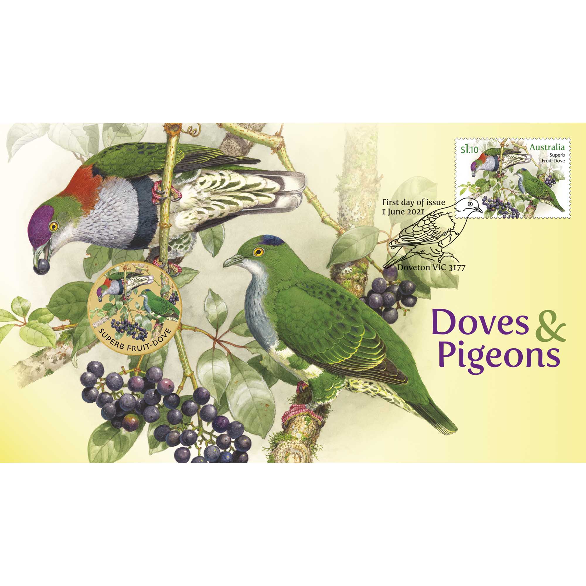 04 superb fruit dove 2021 stamp & coin cover PNC