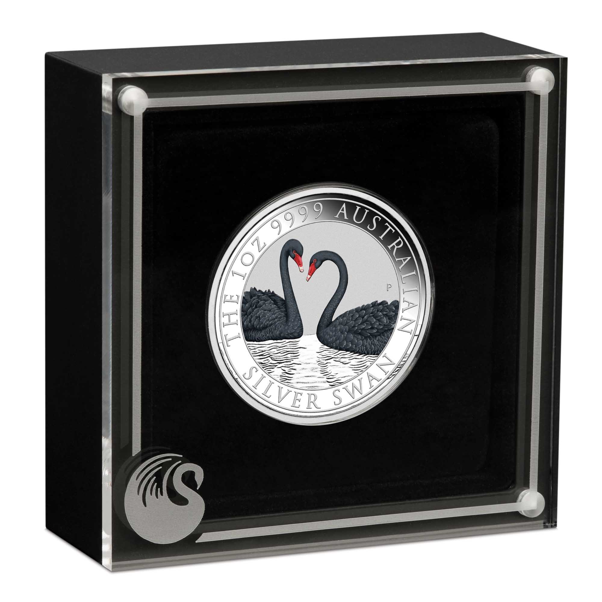 04 2022 Swan 1oz  Silver Coloured Coin InCase HighRes