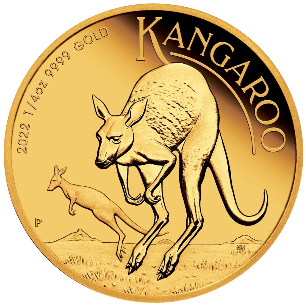 07 2022 Australian Kangaroo 1 4oz Gold Proof Coin StraightOn HighRes