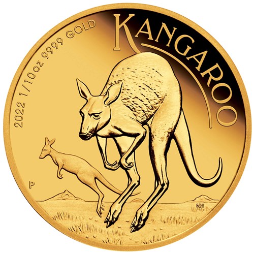 02 2022 Australian Kangaroo 1 10oz Gold Proof Coin StraightOn HighRes