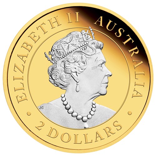 03 2022 Australian Kangaroo 2oz Silver Reverse Gilded Coin Obverse HighRes