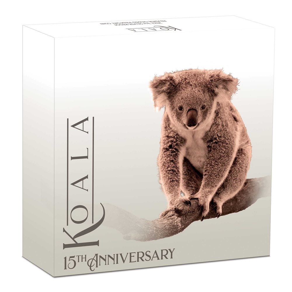 05 2022 Australian Koala 15th Ann 3oz Silver Proof Gilded Coin InShipper HighRes
