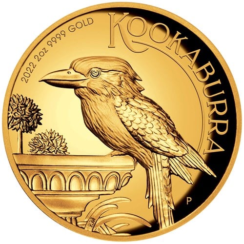 02 2022 Australian Kookaburra 2oz Gold  Proof High Relief Coin StraightOn HighRes