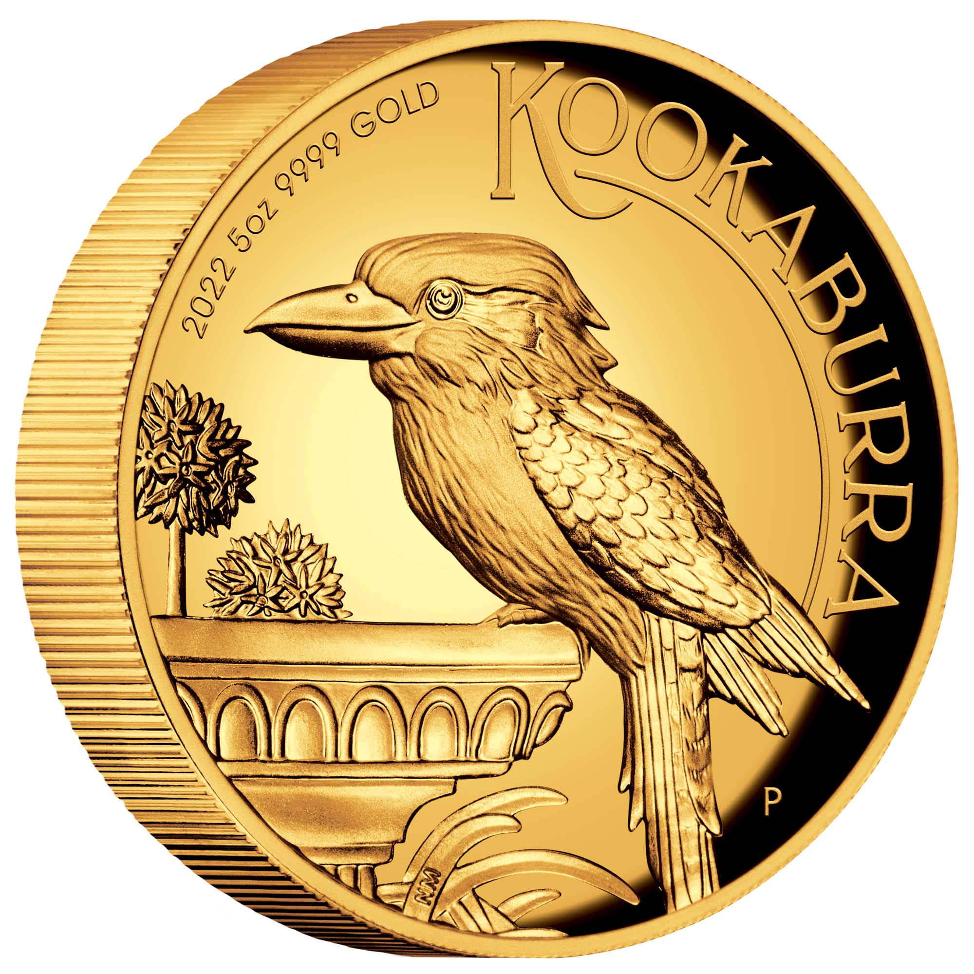 06 2022 Australian Kookaburra 5oz Gold Proof High Relief Coin OnEdge HighRes