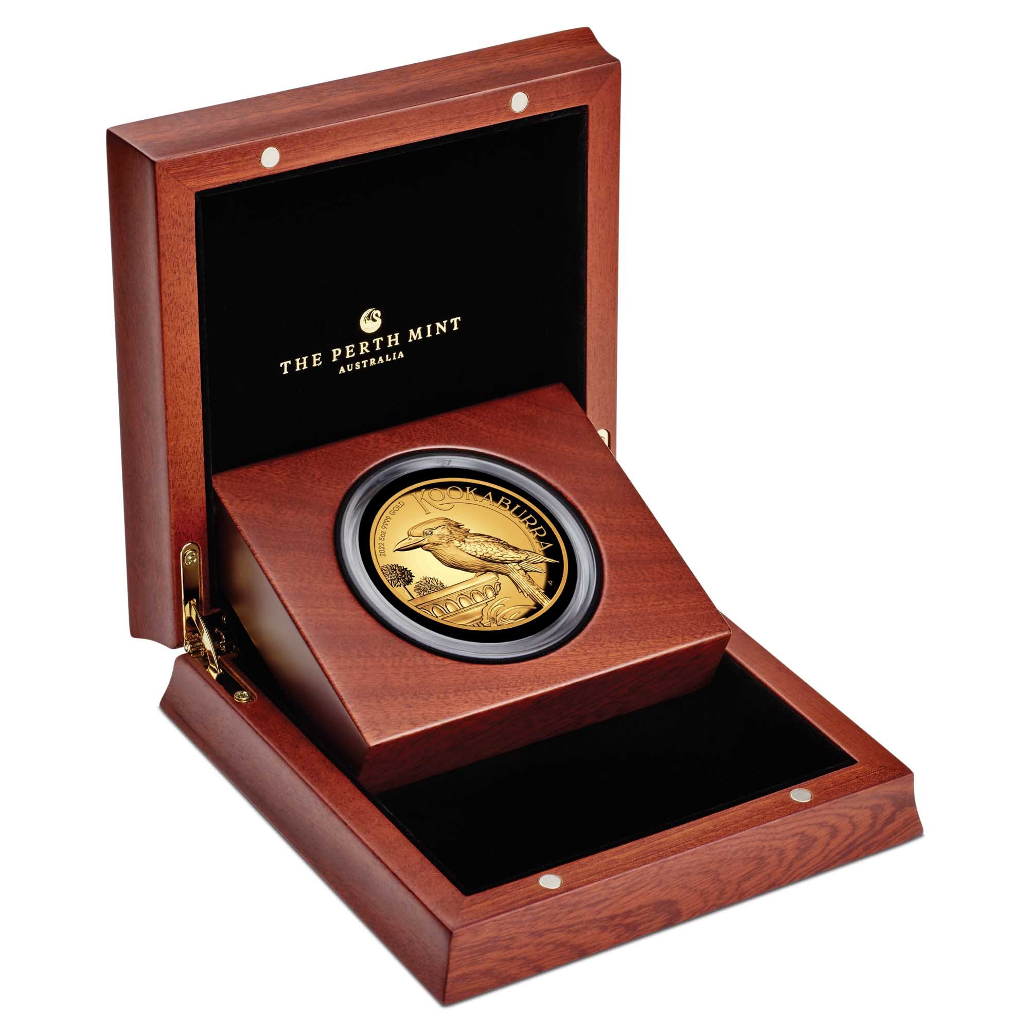 09 2022 Australian Kookaburra 5oz Gold  Proof High Relief Coin InCase HighRes