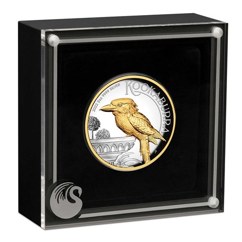 04 2022 Australian Kookaburra 2oz Silver Proof High Relief Gilded Coin InCase HighRes
