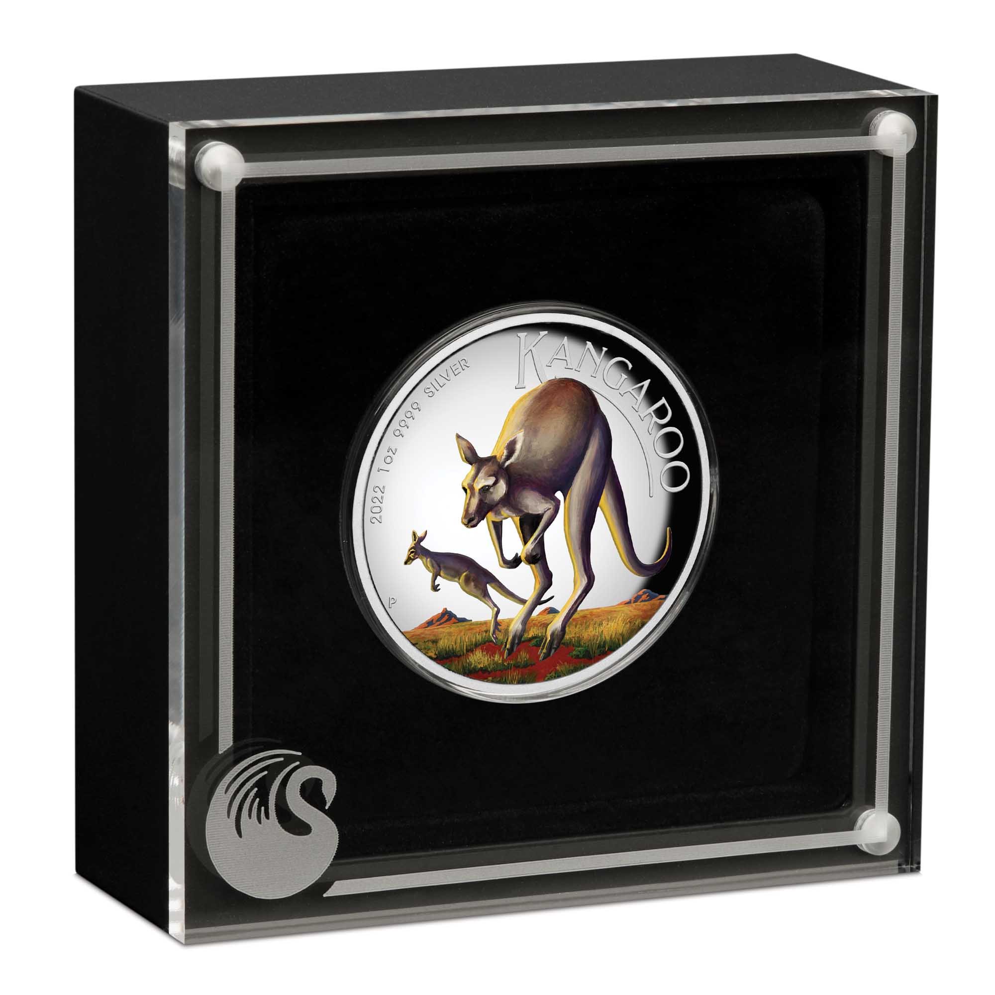 04 2022 Australian Kangaroo 1oz Silver  Proof High Relief Coloured Coin InCase HighRes