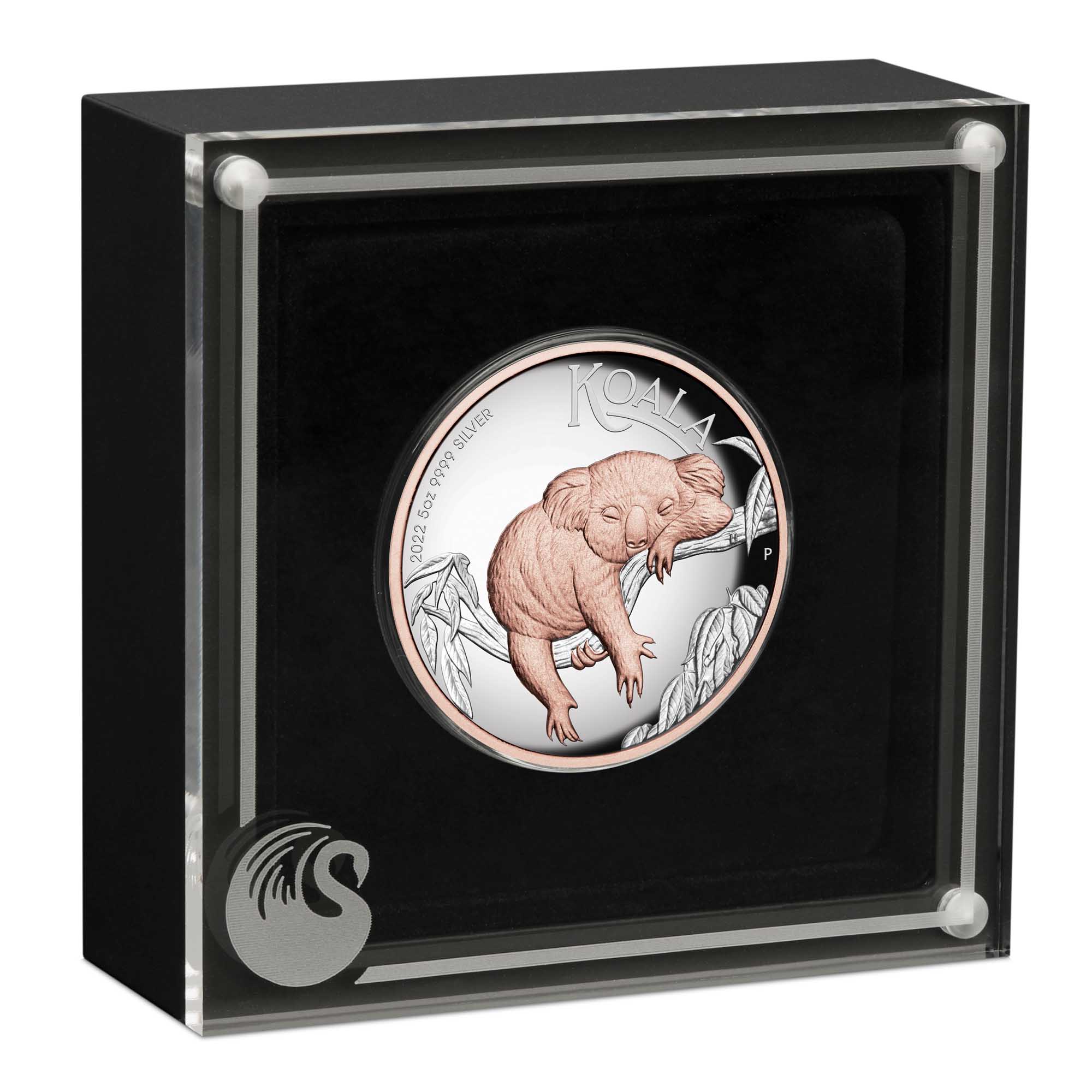 04 2022 australian koala 5oz silver proof high relief gilded coin incase HighRes