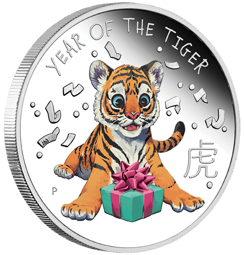 01 2022 BabyTiger 1 2oz Silver Proof Coloured OnEdge LowRes