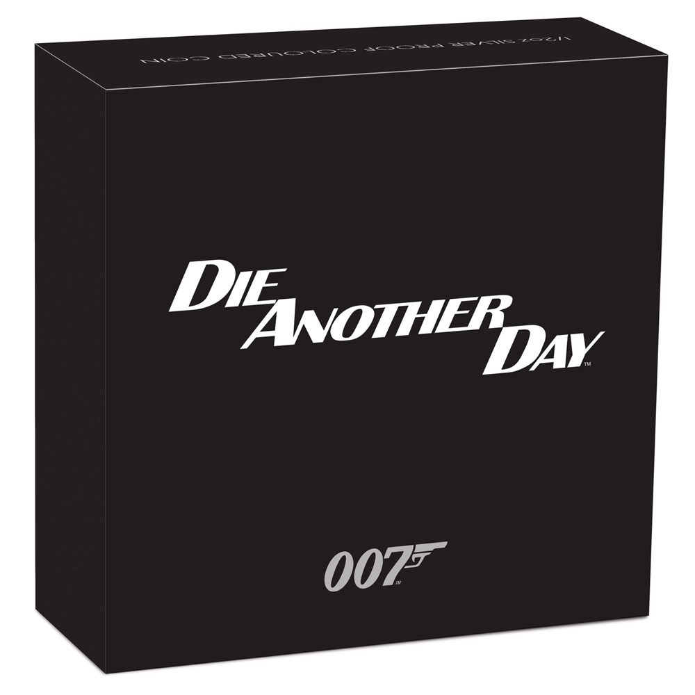 04 2022 James Bond DieAnotherDay 1.2oz Silver Proof Coloured Coin InShipper HighRes