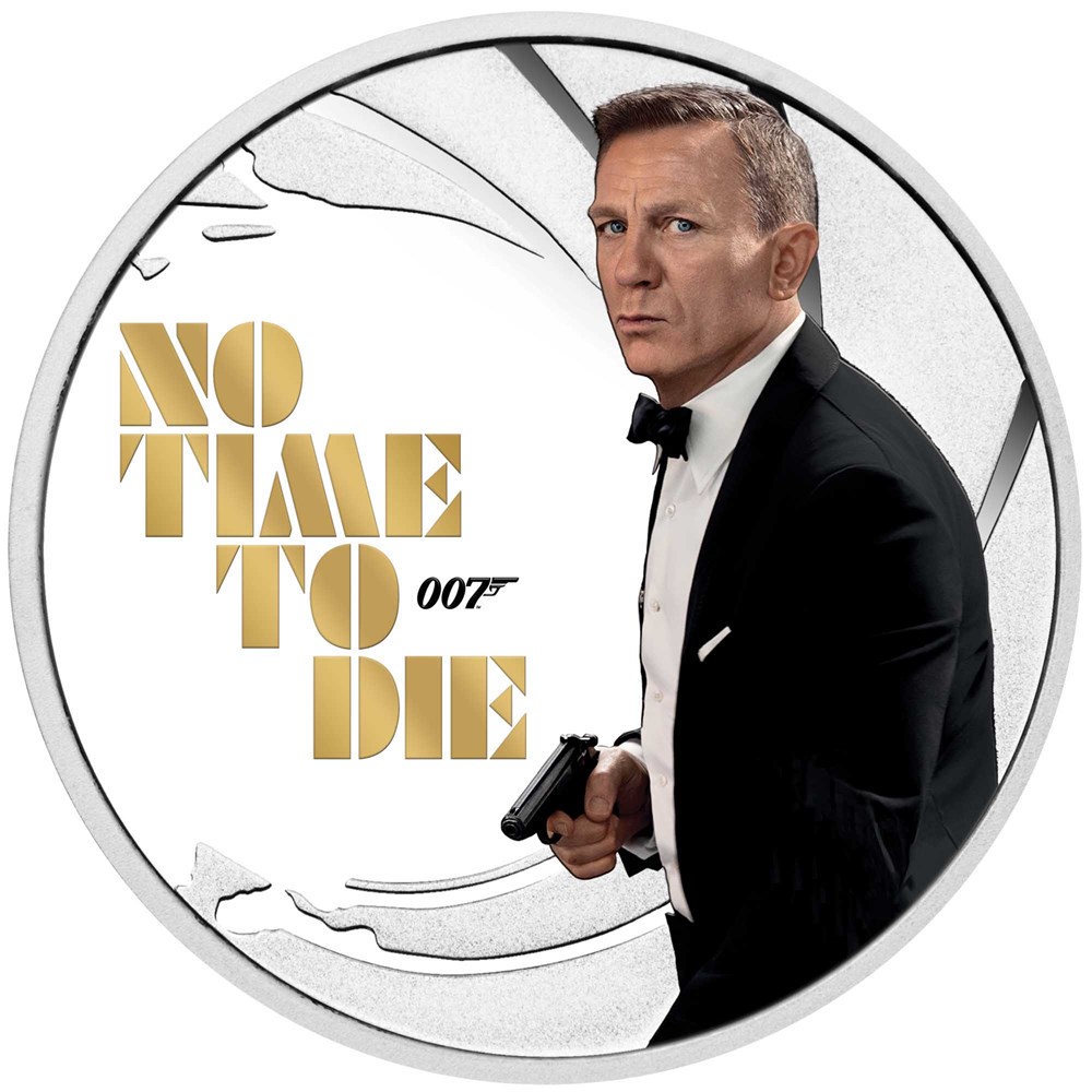 17 2022 James Bond NoTimeToDie 1.2oz Silver Proof Coloured Coin StraightOn HighRes