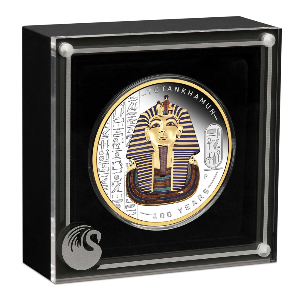 04 2022 Tutankhamen 100th Anniversary 2oz Silver Gilded Coloured Coin InCase HighRes