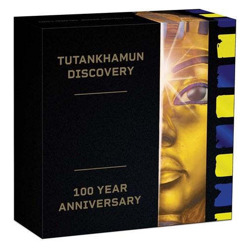 05 2022 Tutankhamen 100th Anniversary 2oz Silver Gilded Coloured Coin InShipper HighRes