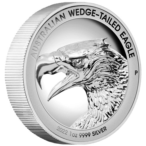 01 2022 Australian WedgeTailed Eagle 1oz Silver Proof UHR Coin OnEdge HighRes