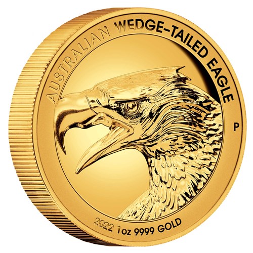 01 2022 Australian WedgeTailed Eagle 1oz Gold Proof UHR Coin OnEdge HighRes