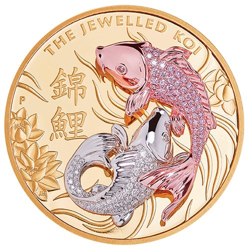 2 The Jewelled Koi 10oz Gold Proof Coin OnEdge LowRes