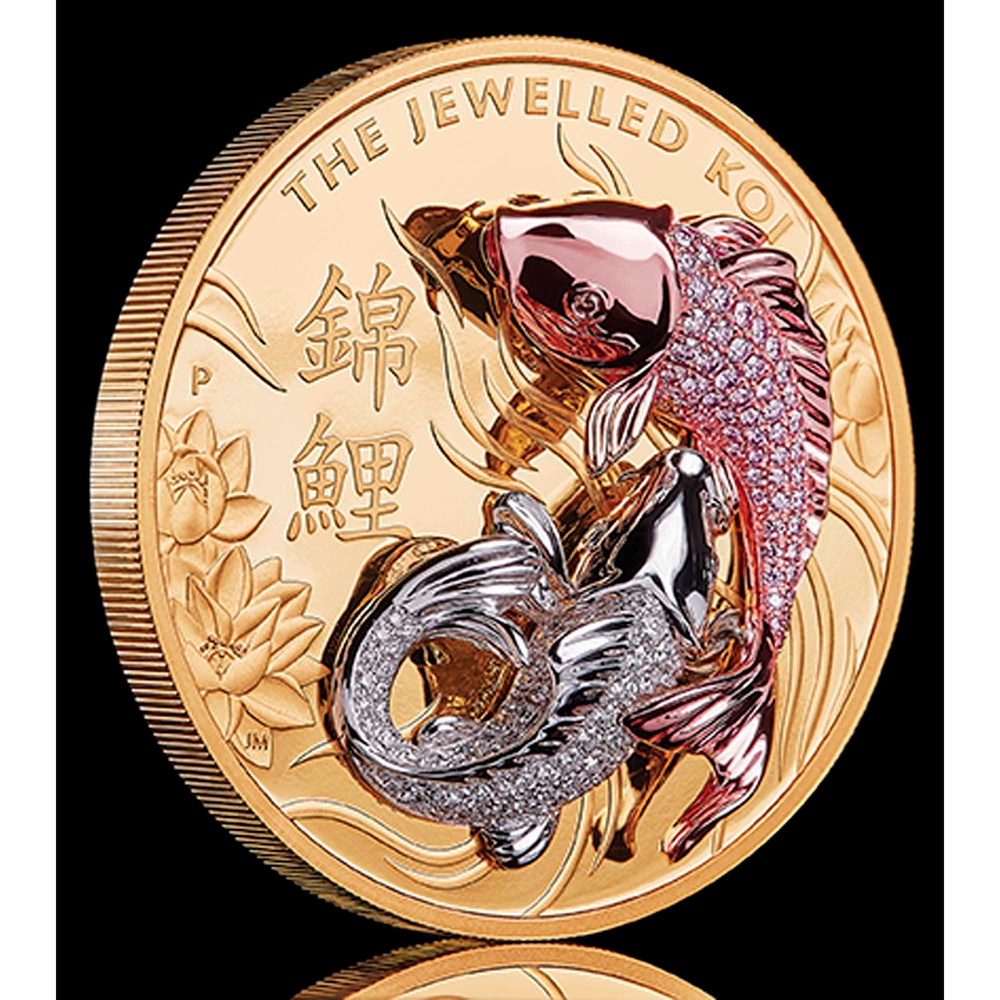 6 The Jewelled Koi 10oz Gold Proof Coin Stood Up Mood LowRes