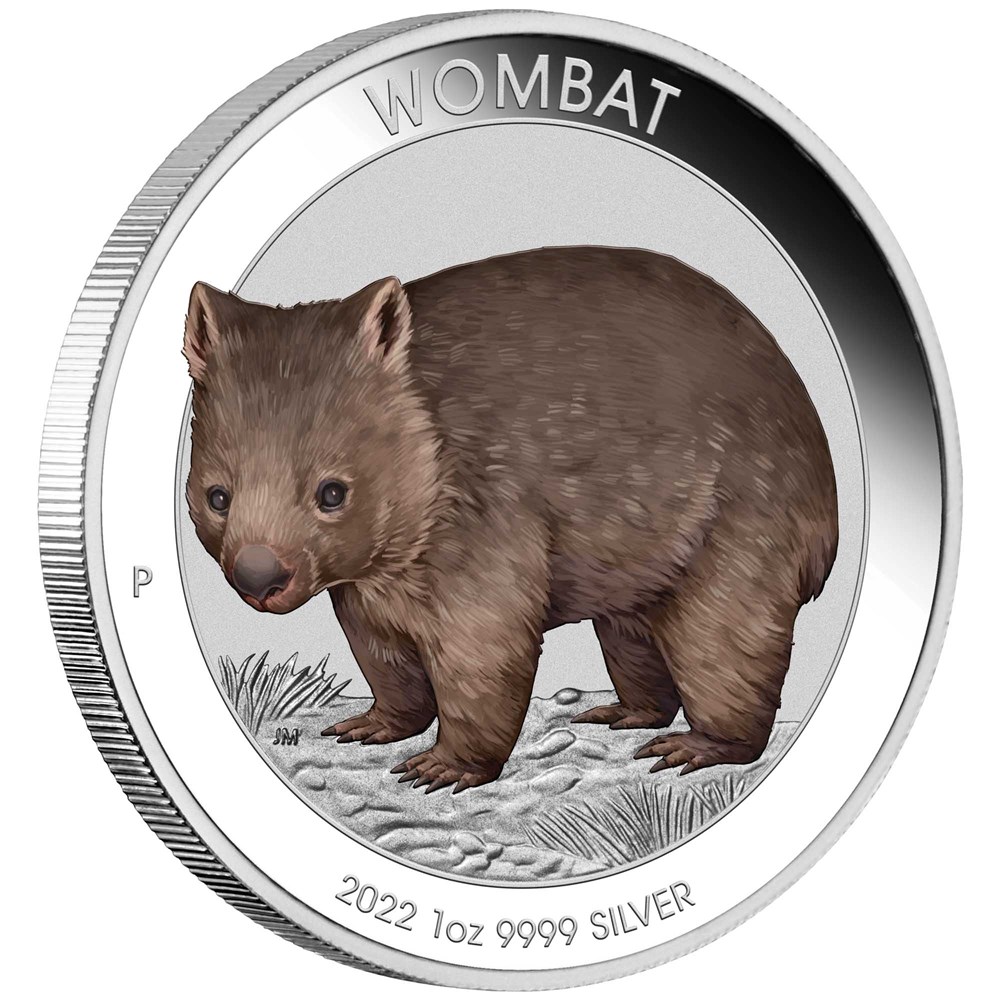 02 Wombat 2022 1oz Silver Coloured Coin OnEdge HighRes