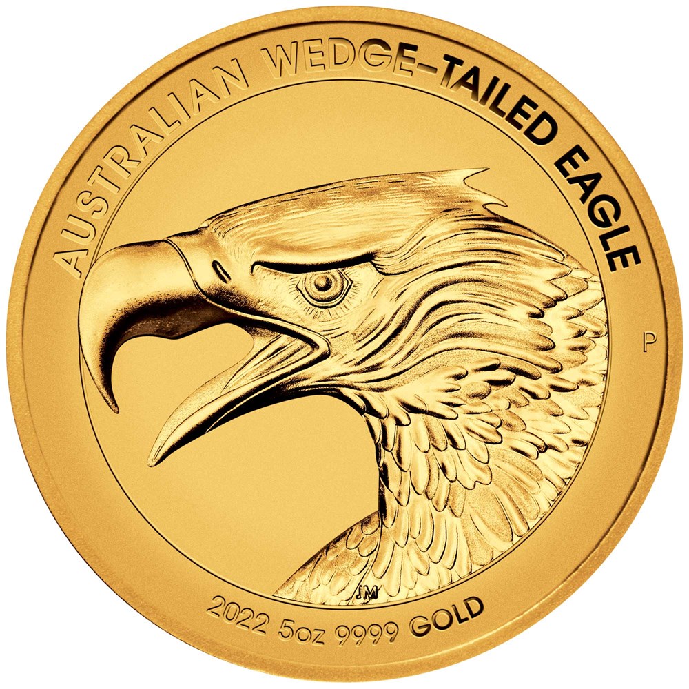 02 2022 Australian WedgeTailed Eagle 5oz Gold Reverse Proof HR Coin StraightOn HighRes