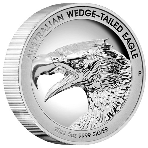 01 2022 Australian WedgeTailed Eagle 5oz Silver Proof UHR Coin OnEdge HighRes