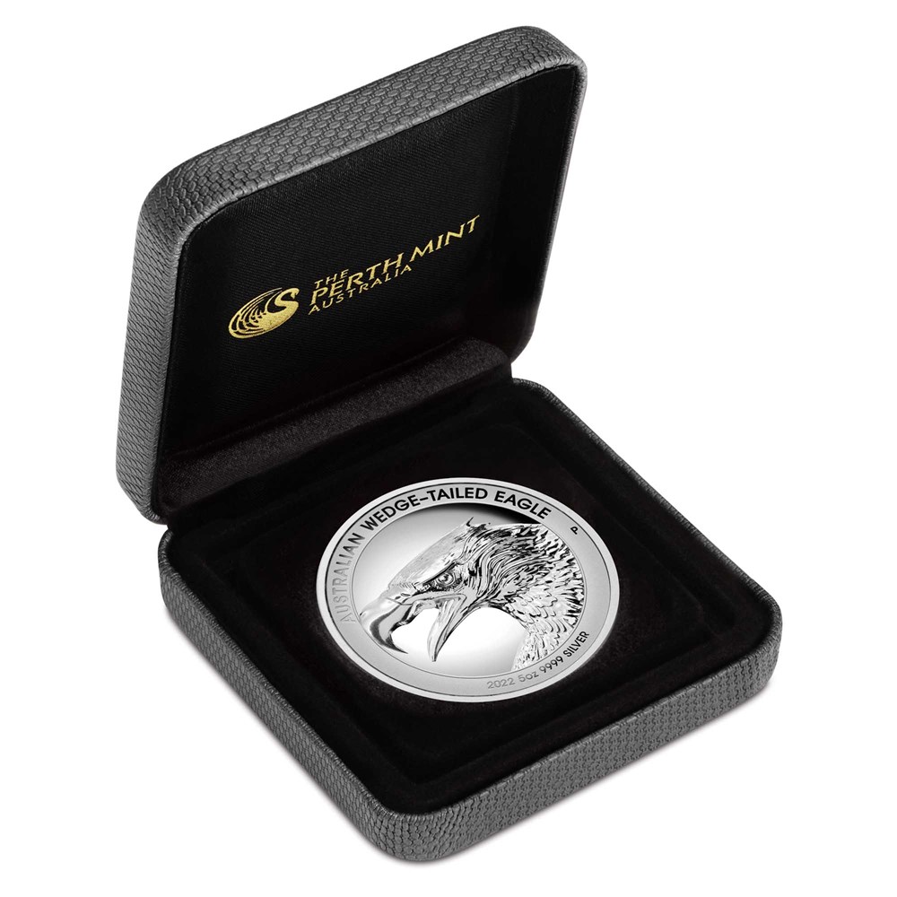 04 2022 Australian WedgeTailed Eagle 5oz Silver Proof UHR Coin InCase HighRes