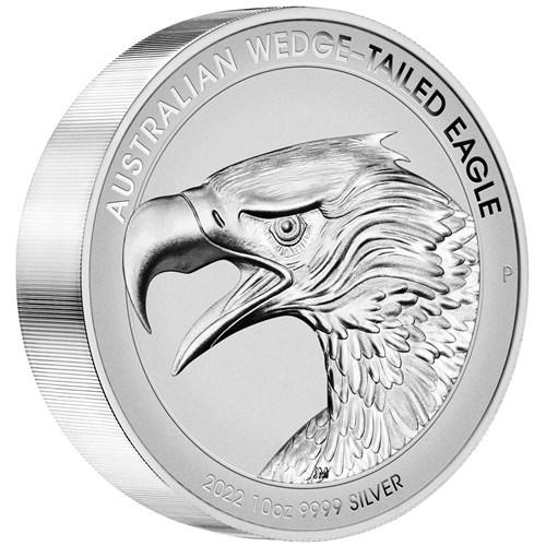 01 2022 Australian WedgeTailed Eagle 10oz Silver Reverse Proof HR Coin OnEdge HighRes