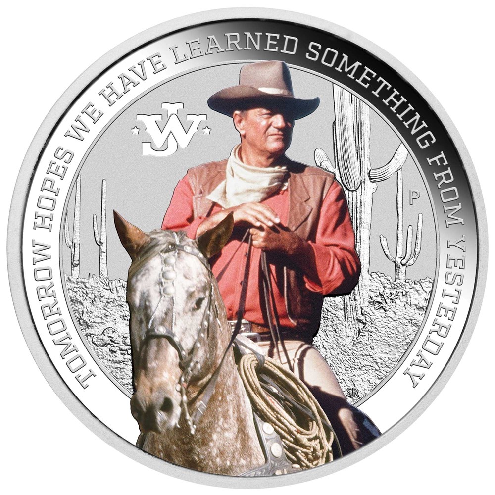 02 2022 John Wayne 1oz Silver Coloured Coin StraightOn HighRes