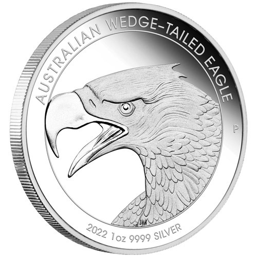 01 2022 AustralianWedge TailedEagle 1oz Silver Proof Coin OnEdge HighRes