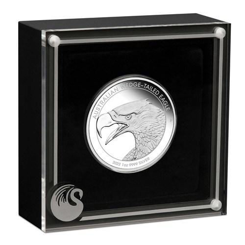 04 2022 AustralianWedge TailedEagle 1oz Silver Proof Coin InCase HighRes
