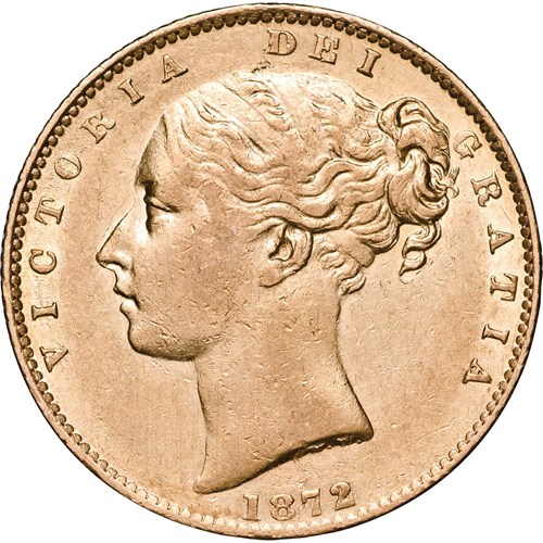 03. 1872M Young Head Shield Gold Sovereign EF gEF   obv