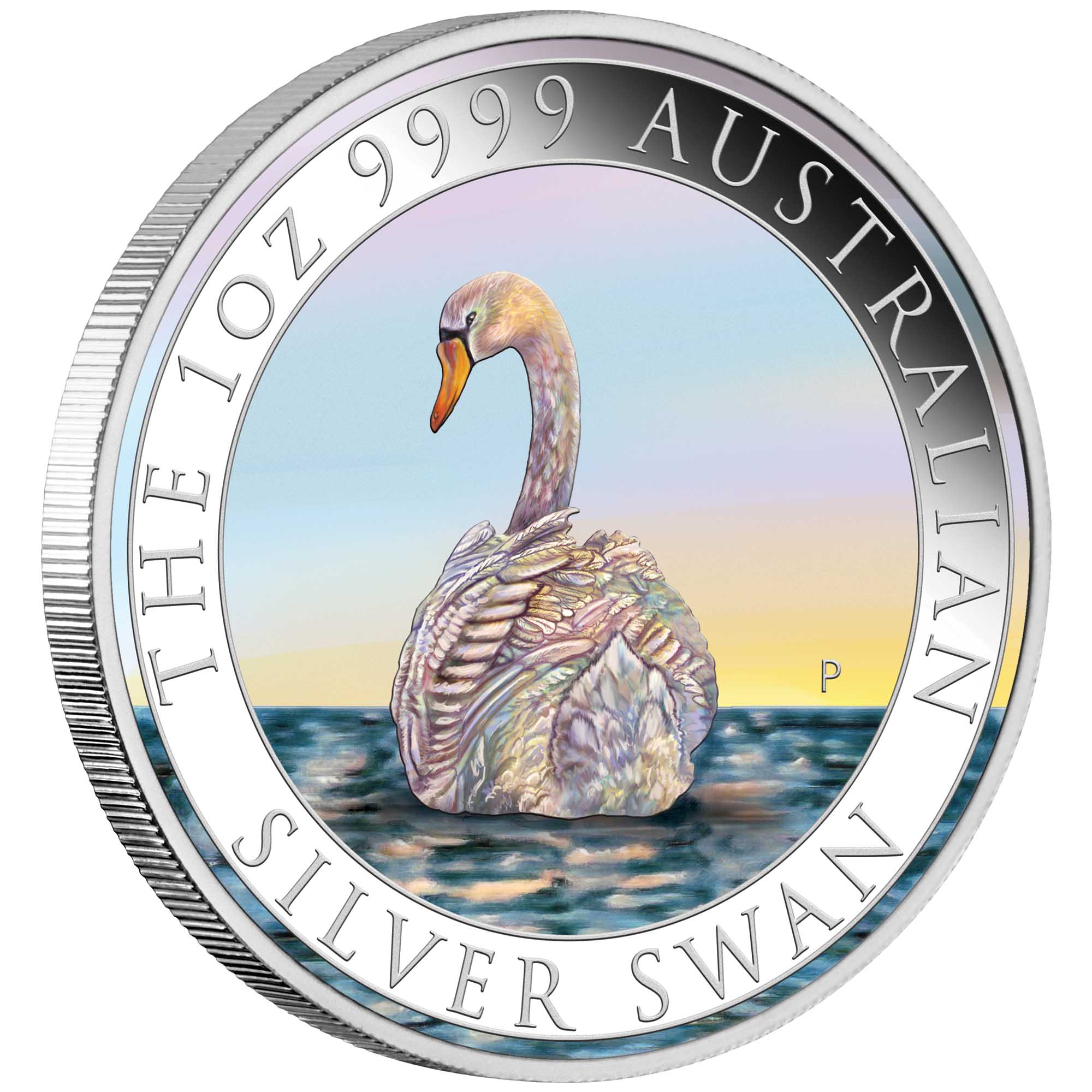 01 2023 Swan 1oz Silver Coloured Coin OnEdge HighRes