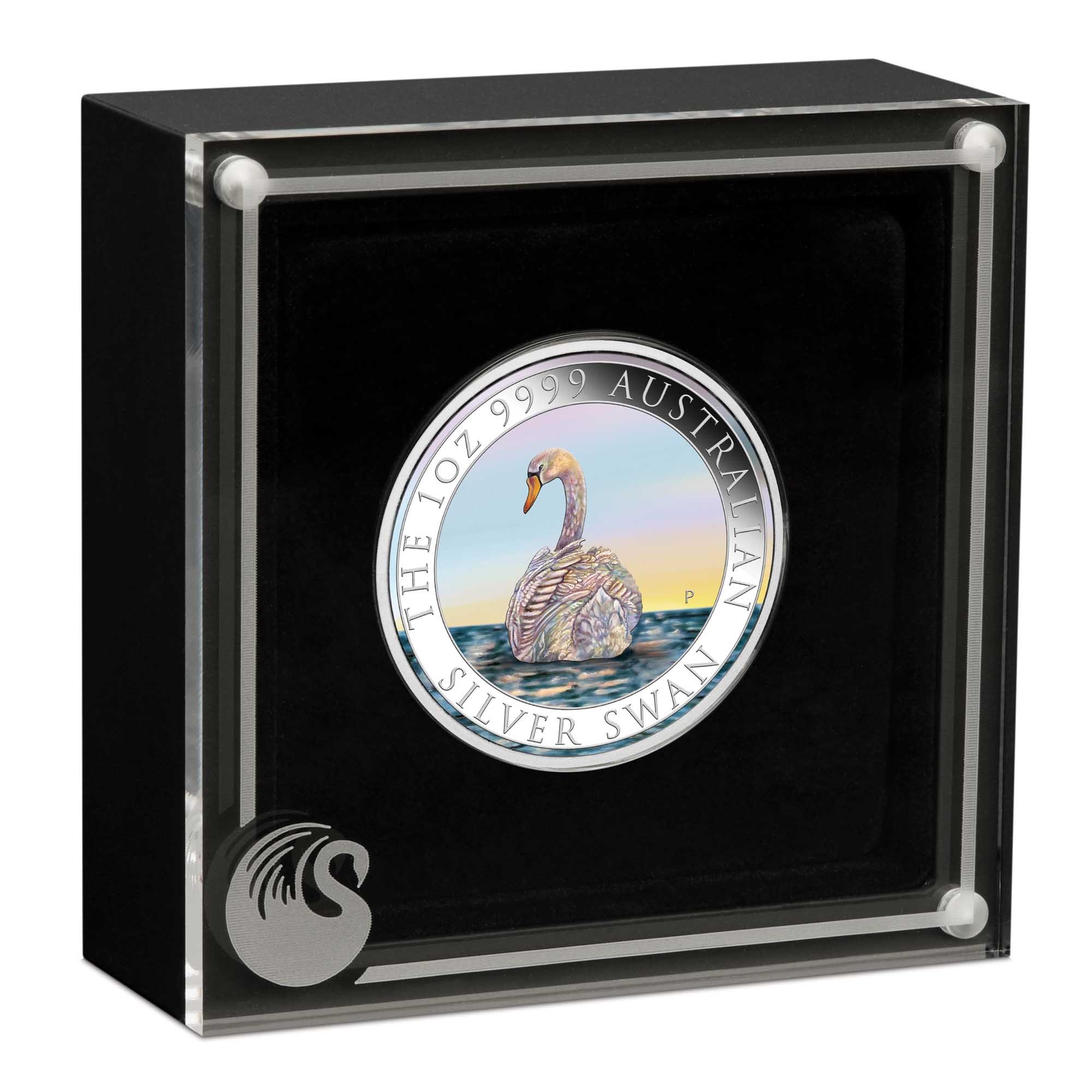 04 2023 Swan 1oz  Silver  Coloured Coin InCase HighRes