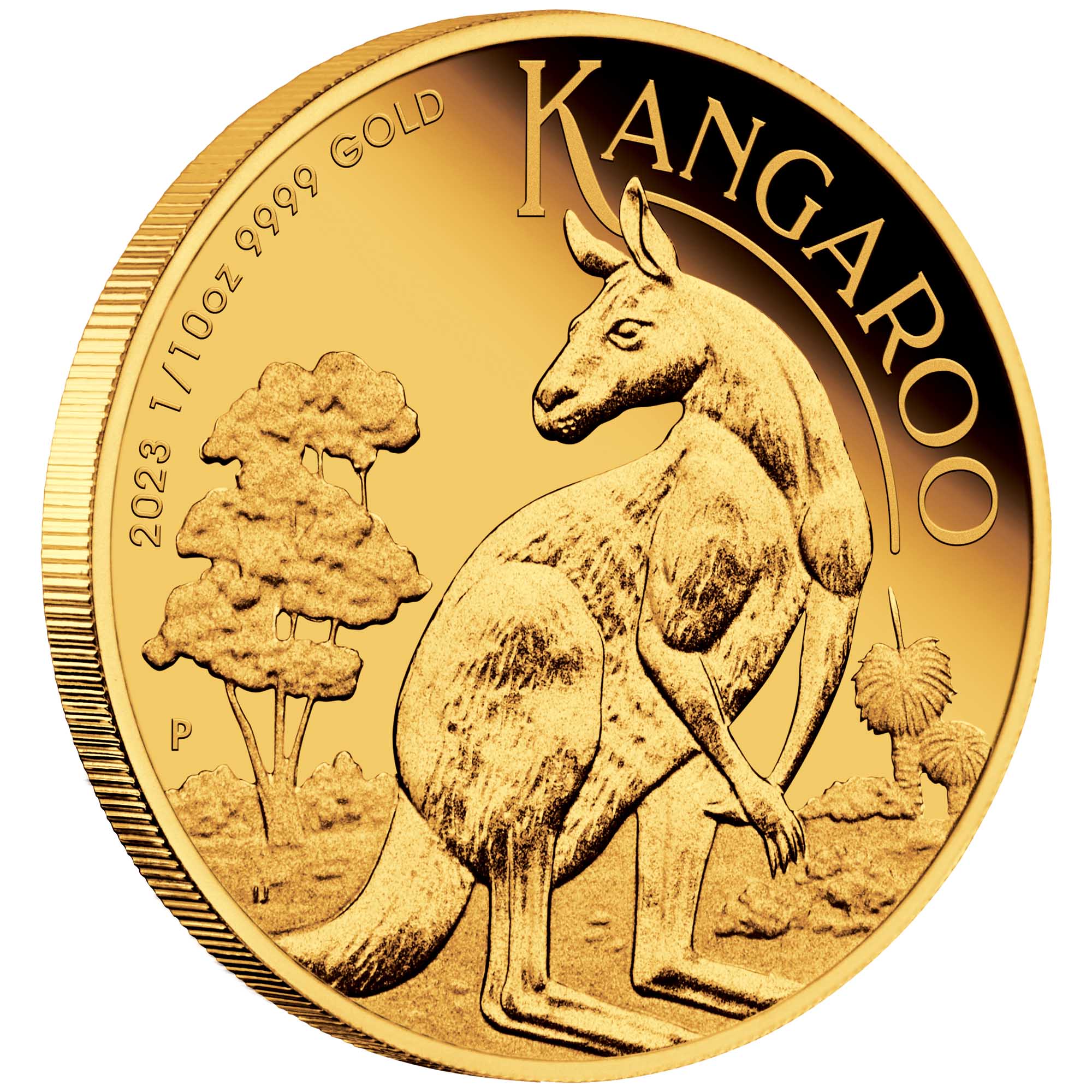 01 2023 Australian Kangaroo 1 10oz Gold Proof Coin OnEdge HighRes