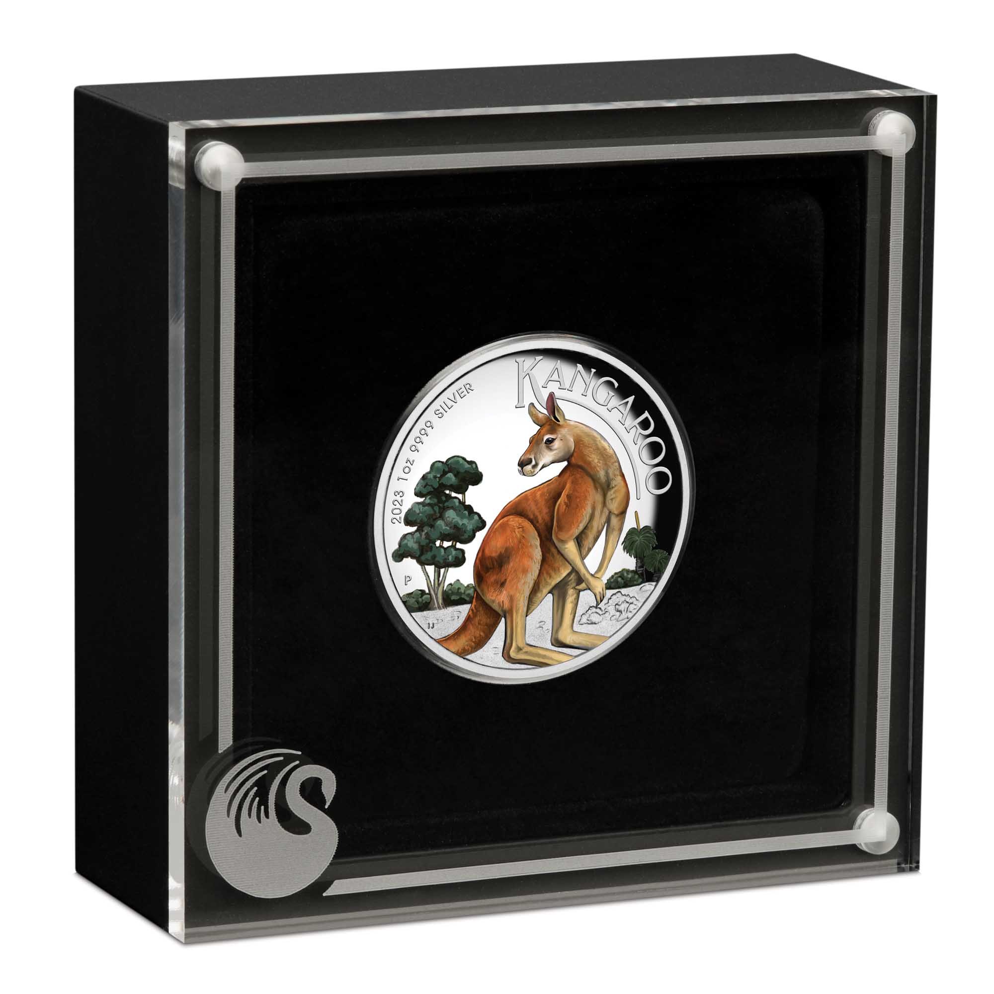 04 2023 Australian Kangaroo 1oz Silver Proof High Relief Coloured Coin InCase HighRes