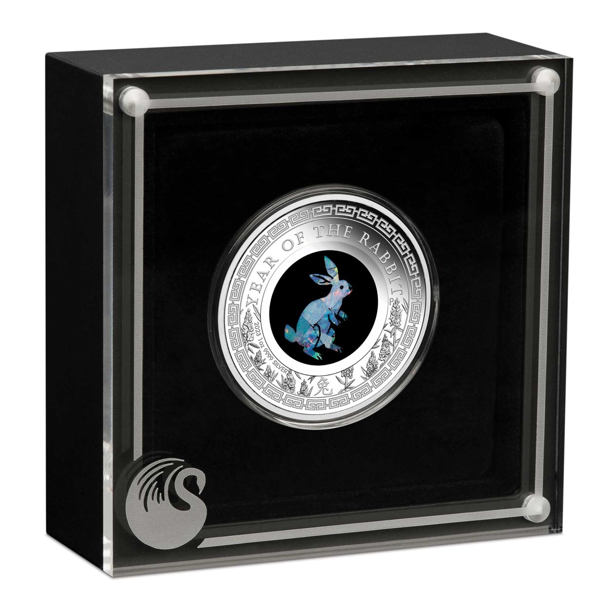 03 2023 YearoftheRabbit 1oz Silver Proof Opal Coin InCase HighRes