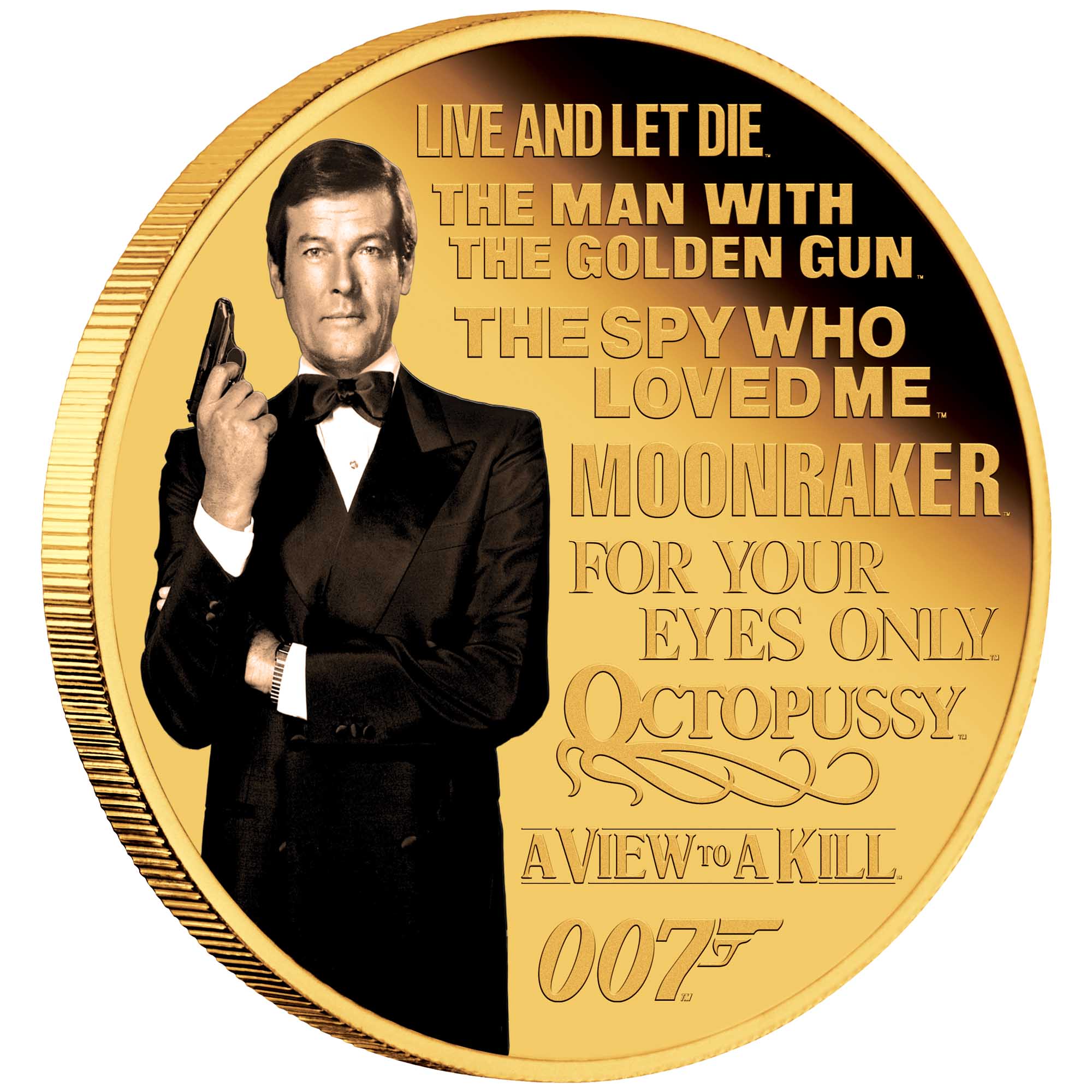 01 James Bond Legacy Series 2nd Issue 2023 1 4oz Gold Proof Coloured Coin On Edge HighRes