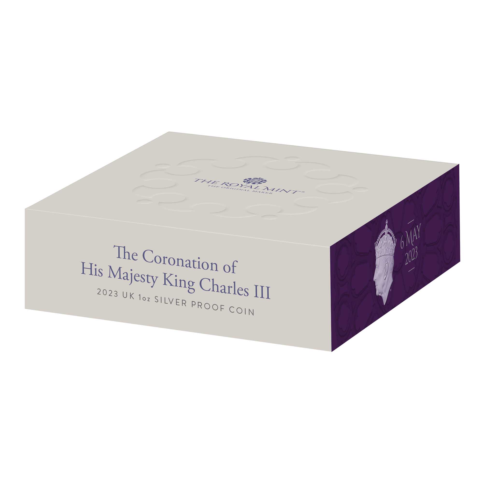 05 UK23KCS1 The Coronation of His Majesty King Charles III 2023 UK 1oz Silver Proof Coin carton flat 
