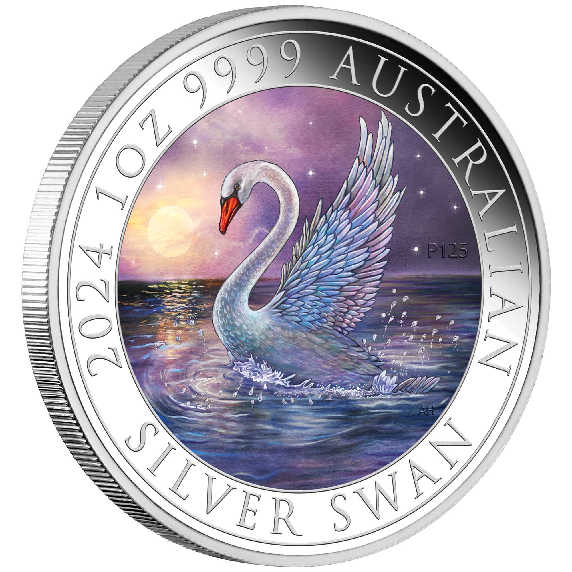 01 2024 Swan 1oz Silver Coloured Coin OnEdge HighRes Updated