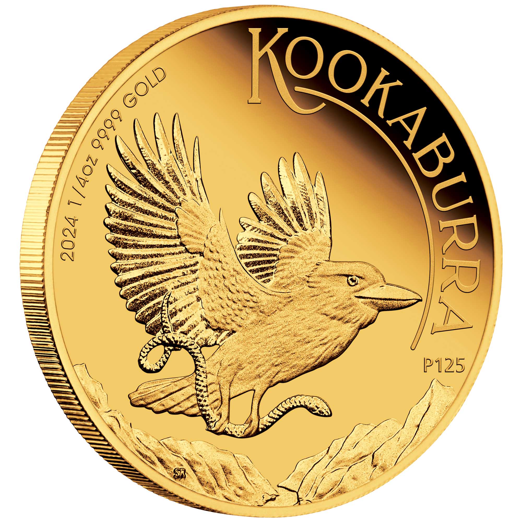 01 Australian Kookaburra 2024 1 4oz Gold Proof Coin On Edge HighRes
